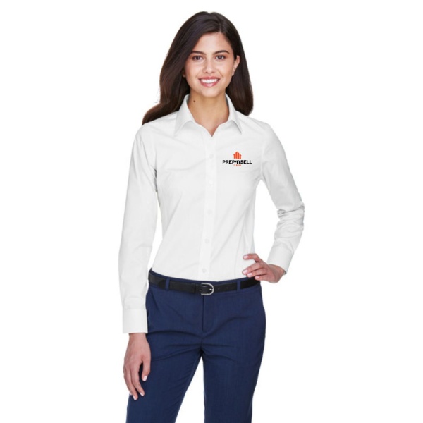 LADIES SOLID OXFORD WOVEN BUTTON UP SHIRT